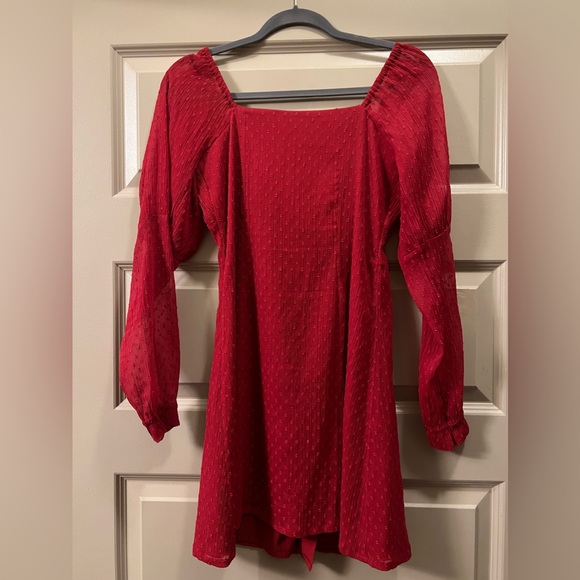 ASOS Design button through dobby mini red dress US 4 - Picture 3 of 4